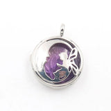 Fairy Hollow Cutout Open Locket Necklace with Natural Crystal Stone Silver Plated Memory Wish Box Pendant Black Wax Cord Necklace for Women