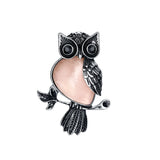 Boho Animal Totem Owl Pendant Necklace, Vintage Antique Silver‑Tone Metal Owl Inlaid Natural Gemstone with Black Cord, Wisdom Symbol Spiritual Necklace