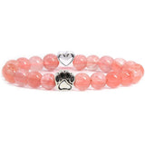 8mm Natural Crystal Stretch Beaded Bracelet with Heart Rhinestone Charm 19cm Elastic Energy Healing Gemstone Bracelet for Women Yoga Jewelry