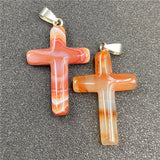 Natural Chakra Healing Crystal Cross Pendant, Assorted Mixed Natural Stone Cross Charm with Silver Bail for Religious Jewelry Craft Bulk