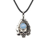 Dark Culture Silver Skull Fire Amulet Necklace • Vintage Biker Flame Skeleton Crystal Holder Pendant • Unisex Hip Hop Streetwear Jewelry