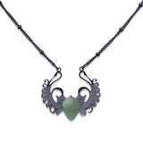 Punk Hip Hop Devil Wing Necklace - Blackened Stainless Steel Water-drop Gemstone Pendant - Grunge Goth Necklaces for Men & Women