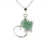 Crystal Lovely Cat Pendant Necklace birthday gift Handmade Cat Stone Pendant Necklace for Women, Healing Crystal Amulet Cat