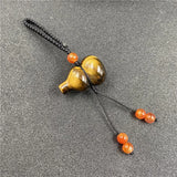 Natural Agate Crystal Gourd Keychain, Hand Braided Cord Lucky Hulu Charm Wealth Prosperity Safety Bag Pendant for Men Women