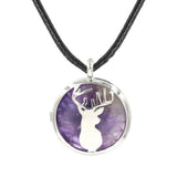 Lucky Deer Head Crystal Pendant Necklace, Natural Healing Stone Charm Necklace, Blessing Gift Jewelry for Women