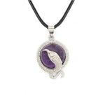 Eagle Silhouette Round Pendant Necklace Silver Lace Frame Natural Crystal Black Wax Cord Spirit Animal Jewelry