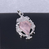 Antique Floral Carved Bezel Set Diamond Shape Natural Crystal Pendant, Multi‑Option Faceted Gemstone Charm for Handmade Necklaces