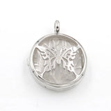 Silver Plated Hollow Butterfly Pendant Natural Round Cabochon Gemstone Inlay Charm for DIY Necklace Jewelry Making