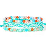 Stackable 3-Layer Summer Beach Bracelet - Colorful Seed Bead & Braided Cord Jewelry - Adjustable Friendship Gift