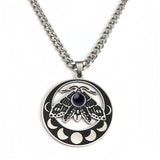 Vintage Moth Moon Phase Necklace - Gothic Stainless Steel Gemstone Amulet - Witchy Celestial Insect Jewelry for Women & Men