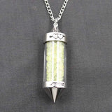 Natural Crystal Chip Wishing Bottle Necklace 5.4cm Glass Pointed Column Vial Pendant Necklace 45+5cm Adjustable Chain Reiki Chakra Healing Stone Jewelry for Women