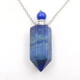 Natural Crystal Point Essential Oil Diffuser Necklace, Aromatherapy Gemstone Perfume Bottle Pendant Necklace Unisex Healing Crystal Jewelry for Men Women