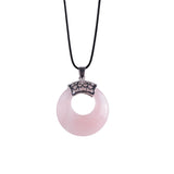 Boho Hollow Circle Donut Gemstone Pendant, Vintage Crown Metal Cap Natural Stone Charm, Handmade Jewelry Making Supply