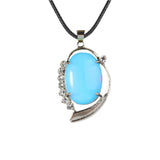 Natural Oval Crystal Stone Pendant Silver Leaf Wrapped Crystal Pendant Necklace Reiki Chakra Healing Crystal Jewelry for Women Multiple Gemstone Options