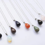 Natural Crystal Teardrop Pendant Necklace, Polished Gemstone Water Drop Sweater Chain for Women, Healing Stone Jewelry
