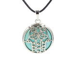 Hamsa Hand Hollow Pendant Necklace, Silver Plated Natural Crystal Inlay Black Wax Cord Protection Necklace for Women