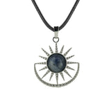 Vintage Sun Burst Crystal Pendant Necklace - Natural Gemstone Leather Cord Choker