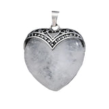 32×38mm Antique Silver Heart Gemstone Pendant | Natural Crystal Retro Love Charm for DIY Jewelry