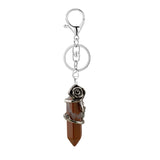 Natural Crystal Hexagonal Point Keychain • Antique Silver Rose Wrapped Gemstone Keyring • Gothic Healing Stone Bag Charm Accessory