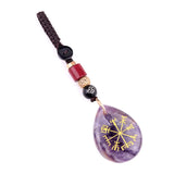 Viking Compass Car Charm | Vegvisir Teardrop Crystal Keychain, Norse Protection Amulet