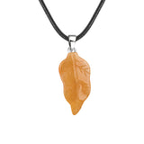 Unisex Natural Crystal Leaf Pendant Necklace Hand-Carved Gemstone Jewelry