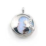 Fairy Hollow Cutout Open Locket Necklace with Natural Crystal Stone Silver Plated Memory Wish Box Pendant Black Wax Cord Necklace for Women