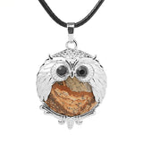 Silver Owl Gemstone Necklace 45CM Black Cord #SN1758 -28X36mm Bird Pendant Choker Jewelry