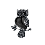 Boho Animal Totem Owl Pendant Necklace, Vintage Antique Silver‑Tone Metal Owl Inlaid Natural Gemstone with Black Cord, Wisdom Symbol Spiritual Necklace