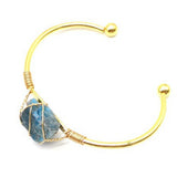 Natural Crystal Bead Bangle - Handmade Wire Wrapped Gold Open Cuff Bracelet - Adjustable Gemstone Bracelet for Chakra Healing & Positive Energy - Gift for Women & Girls
