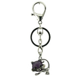 Healing Crystal Rose Quartz Semiprecious Stone Crafts Charm Cat Pendant Keychain for Women and Men