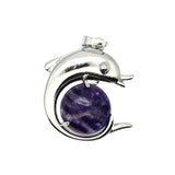 Ocean Serenity: Handcrafted Natural Stone Dolphin Pendant • Healing Crystal Marine Animal Totem • Silver Plated Jewelry Gift
