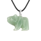 Natural Crystal Polar Bear Pendant Necklace - Hand-Carved Gemstone Animal Totem Amulet with 45cm Black Leather Cord Jewelry