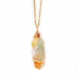 7 Chakra Tumbled Stone Pendant with Gold Wire Mesh Wrapping | Handmade Crystal Necklace for Chakra Balancing Healing