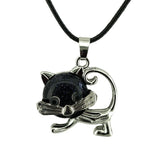 Natural Crystal Cat Pendant Necklace, Silver Alloy Frame Gemstone Charm, Healing Jewelry for Cat Lovers