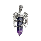 Mythical Flying Dragon Wrapped Quartz Point Pendant, Genuine Healing Stone Chakra Wand Charm, Wiccan Punk Spiritual Protection Jewelry Findings