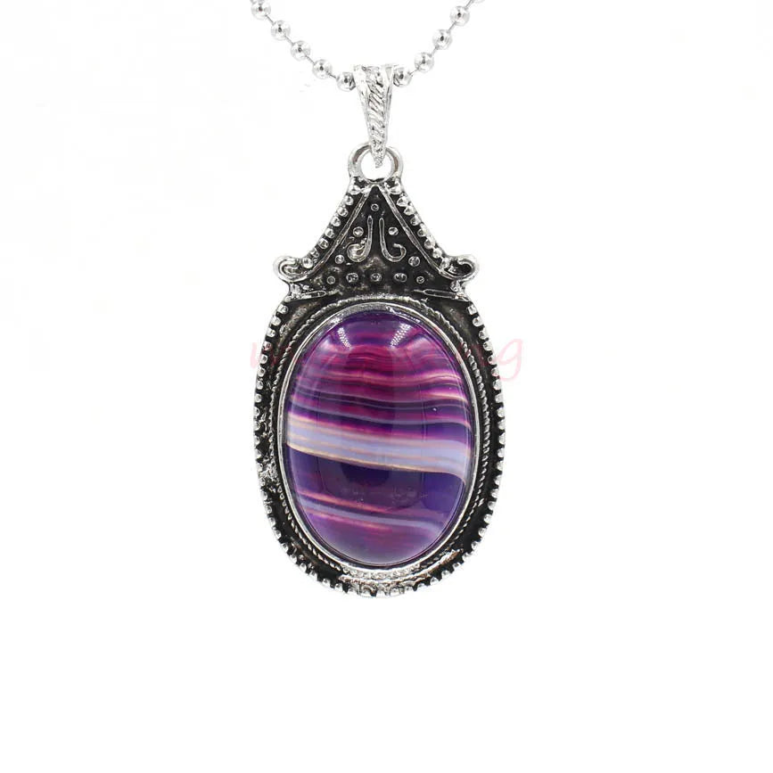 Vintage Antique Silver Oval Natural Gemstone Pendant 30×54mm, Ornate Carved Metal Frame Cabochon Crystal Stone Pendant, Reiki Chakra Healing Charm for DIY Necklace Jewelry Making Bohemian Spiritual Gift