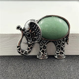 Antique Silver Filigree Elephant Pendant Necklace, Inlaid Natural Chakra Crystal Gem Animal Totem Jewelry with 18 Inch Black Wax Cord for Lucky Gift