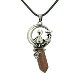 Gothic Star Moon Cat Crystal Necklace, Natural Gemstone Hexagonal Point Pendant, Vintage Silver Crescent Moon Choker with Black Cord for Women