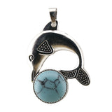 Bohemian Silver Marine Dolphin Gemstone Amulet • Cute Sea Animal Crystal Sphere Holder Charm • Unisex Coastal Beach Lover Jewelry Gift