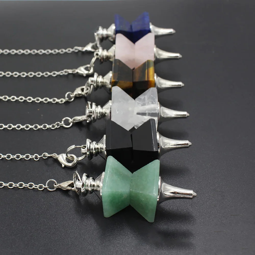 7 Chakra Beaded Chain Crystal Pyramid Pendulum Dowsing Tool Natural Gemstone Reiki Healing Divination Pendant for Meditation & Spiritual Practice