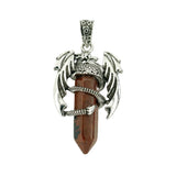Mythical Flying Dragon Wrapped Quartz Point Pendant, Genuine Healing Stone Chakra Wand Charm, Wiccan Punk Spiritual Protection Jewelry Findings