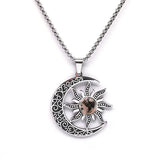 Vintage Stainless Steel Sun Moon Pendant Gemstone Necklace Celestial Jewelry  Spiritual Protection Gift for Men & Women