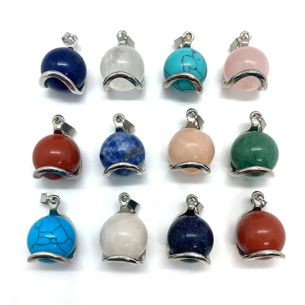 Chakra Healing Crystal Pendant | 16mm Round Gemstone Necklace Energy Jewelry for Stress Relief