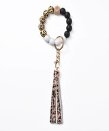 Silicone Bead Bracelet Keychain with Tassel - Hands-Free Wristlet Key Ring Holder - Soft Beaded Bangle Key Chain for Women & Girls