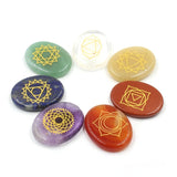 7 Chakra Engraved Round Palm Stone Set, Natural Crystal Reiki Healing Pocket Stones Golden Chakra Symbol Meditation Worry Stones Kit