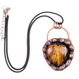 Retro Copper Natural Stone Heart Peneant Necklace 45CM Black Cord