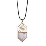 Gold Hollow Sun Ray Natural Stone Shield Arrow Pendant, Geometric Open‑Work Metal Frame Gemstone Pendant, Reiki Chakra Healing Crystal Charm for DIY Necklace Jewelry Making