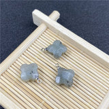 Natural Crystal Faceted Four Leaf Clover Charms, Silver Cap Four-Leaf Flower Gemstone Pendant for DIY Necklace Bracelet Earring Jewelry Making Supplies