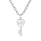 Heart Key Natural Crystal Pendant Necklace Silver Alloy Love Lock Gemstone Chakra Healing Necklace for Women Gift