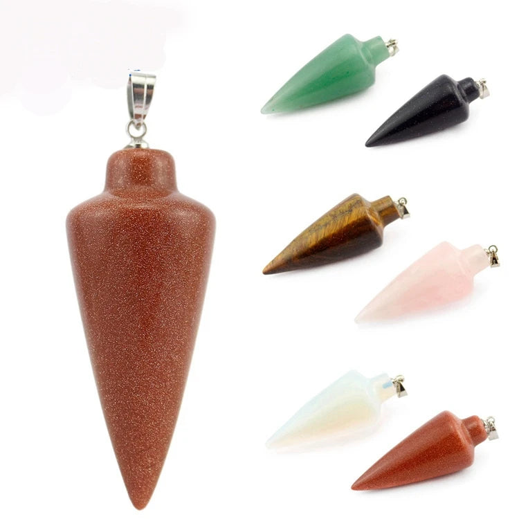 Natural Cone Crystal Pendulum With 7 Chakra Bead Chain, Dowsing Divination Healing Gemstone Pendant for DIY Jewelry Making